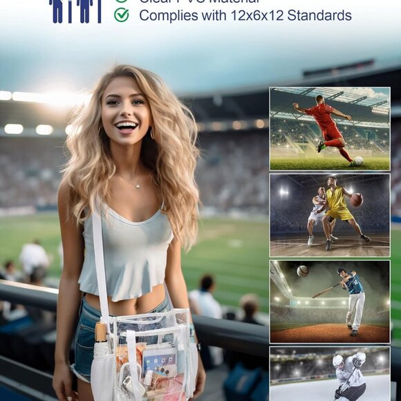 Clear Bag 12x6x12 Stadium Approved - Clear Tote Bag for Sport Events Game Day Co - Picture 3 of 9